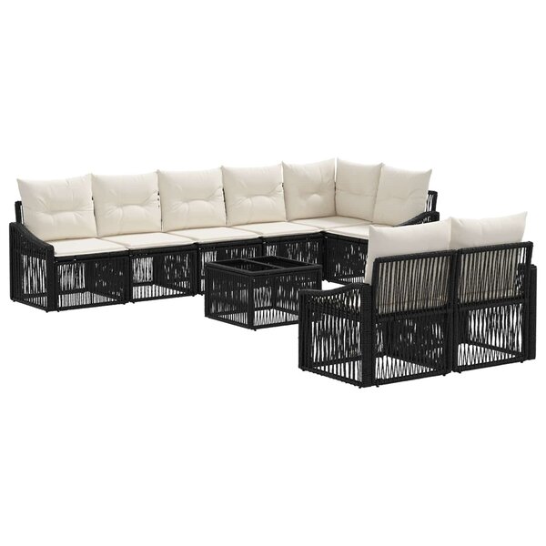 vidaXL Ensemble de canapé de jardin 9 pc Noir polyrotin