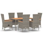 vidaXL Ensemble à manger de jardin et coussins 7 Pièces gris rotin