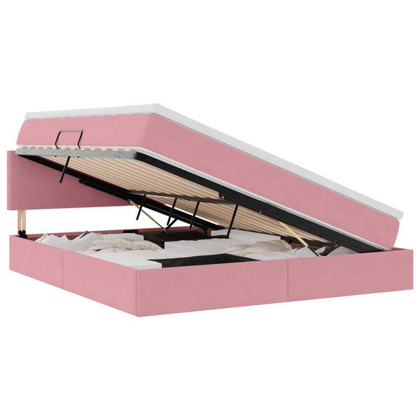 vidaXL Lit de rangement LED avec matelas Rose 160 x 200 cm Velours