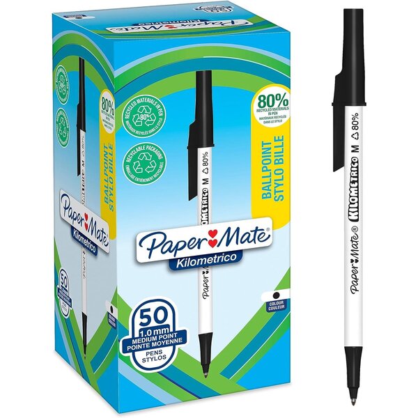 Stylo à bille kilometrico  boîte de 50  noir paper mate