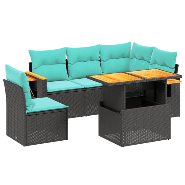 vidaXL Salon de jardin 6 Pièces avec coussins noir résine tressée