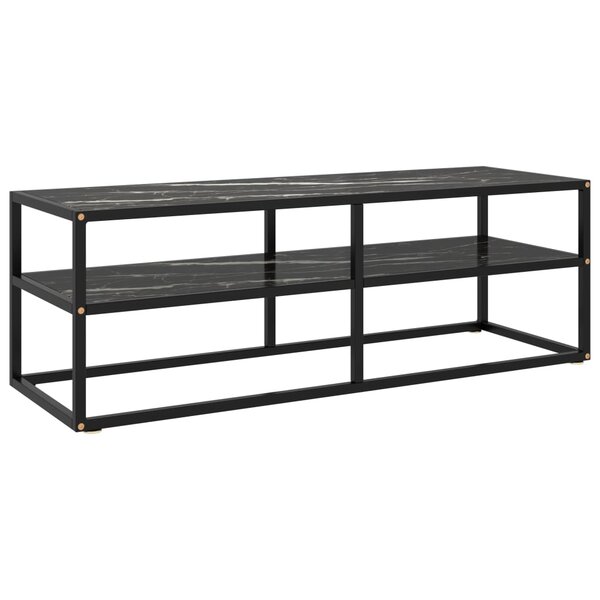 vidaXL Meuble TV noir avec verre marbre noir 120x40x40 cm