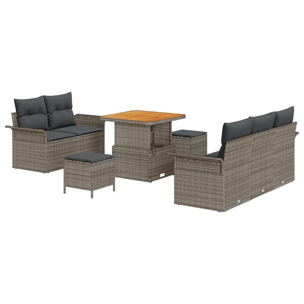 Ensemble de Canapés de Jardin vidaXL en 8 Pièces avec Coussins Gris Poly Rattan Acacia
