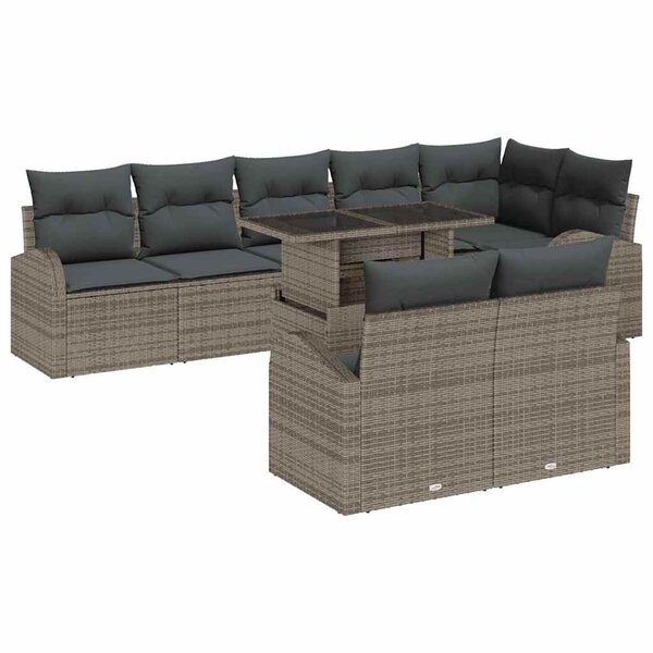 vidaXL Ensemble de canapé de jardin avec stockage 9 Pièces Gris polyrotin