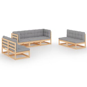 vidaXL Salon de jardin 7 Pièces avec coussins Bois de pin massif