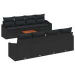 vidaXL Ensemble de canapés de jardin 9 pièces avec coussins en poly rotin noir et acacia.