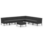 vidaXL Salon de jardin 9 Pièces avec coussins Résine tressée Noir
