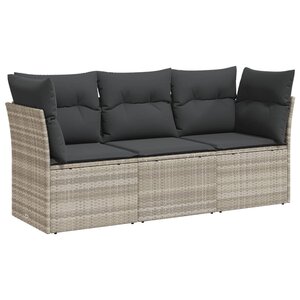 vidaXL Salon de jardin avec coussins 3 Pièces gris clair résine tressée