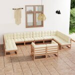vidaXL Salon de jardin 12 Pièces avec coussins marron miel bois de pin