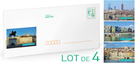 Prêt-à-Poster - Lettre verte - 20g - Lyon - Enveloppes en lot de 4
