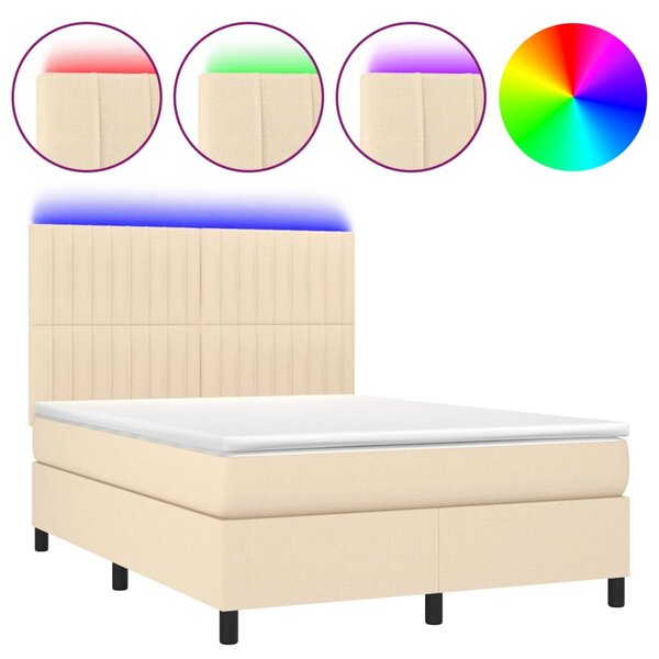 vidaXL Sommier à lattes de lit et matelas et LED Crème 140x190cm Tissu