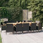vidaXL Ensemble à manger de jardin 13 Pièces avec coussins Noir