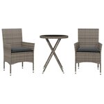 vidaXL Ensemble de bistro avec coussins 3 Pièces gris rotin et verre