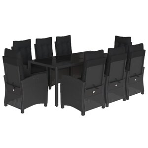 vidaXL Ensemble à manger de jardin 9Pièces coussins noir résine tressée