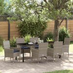 vidaXL Ensemble table et chaises avec coussin 7 Pièces Gris Rotin PE