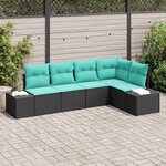 vidaXL Ensemble de canapé de jardin avec coussin 5 Pièces Noir polyrotin