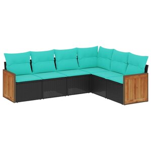 vidaXL Salon de jardin 6 Pièces avec coussins noir résine tressée