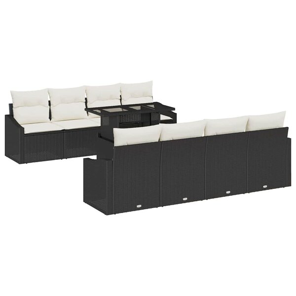 vidaXL Ensemble de canapé de jardin avec coussin 7 Pièces Noir et crème