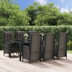vidaXL Ensemble à manger jardin et coussins 7 Pièces Noir et gris Rotin