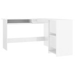 Bureau table poste de travail meuble d'ordinateur informatique étude d'angle en forme de L brillant bois d'ingénierie blanc 02_0023682
