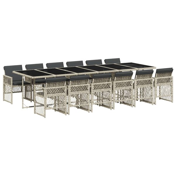 vidaXL Ensemble à manger de jardin et coussins 13 Pièces gris clair rotin