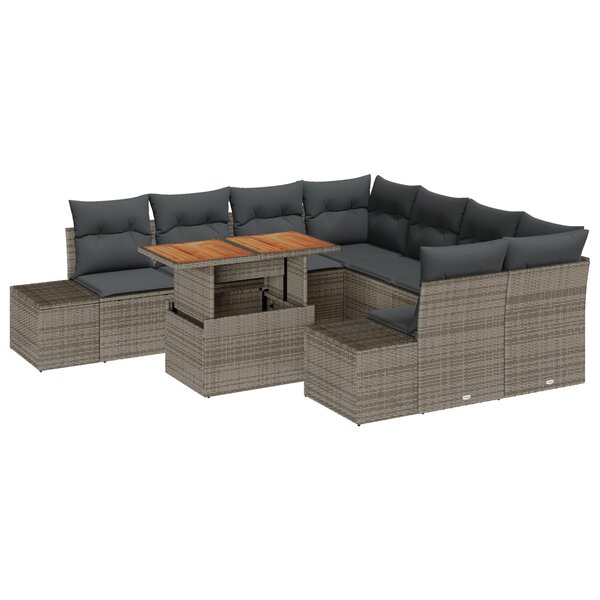 vidaXL Ensemble de canapés de jardin 9 pièces avec coussins en poly rotin gris