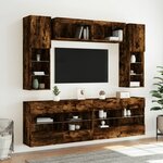 vidaXL Ensemble de meubles TV muraux 6Pièces et lumières LED chêne fumé