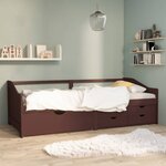 vidaXL Lit de repos 3 places à tiroirs Marron foncé Pin 90x200 cm