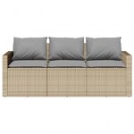 vidaXL Canapé de jardin avec coussins 3 places beige résine tressée