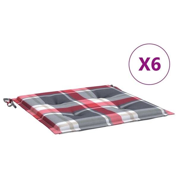 vidaXL Coussins de chaise de jardin lot de 6 carreaux rouges 50x50x4cm