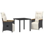 vidaXL Ensemble de jardin à manger 3 pièces avec des coussins en rattan poly noir.