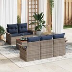 vidaXL Ensemble de canapé de jardin avec coussin 6 Pièces Gris et marine