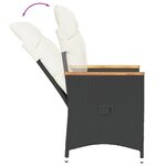 vidaXL Chaise inclinable de jardin avec coussins noir résine tressée