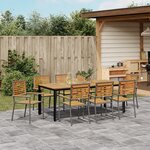 Ensemble repas 9 pièces vidaXL en poly rotin gris avec bois d'acacia