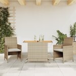 vidaXL Ensemble de bistro 3 Pièces avec coussins beige résine tressée