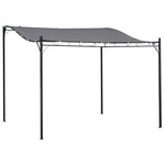 Pergola tonnelle de jardin auvent 2 97 x 2 97 m adossable métal noir polyester anti-UV gris