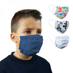 Lot de 2 masques de protection visage lavable 50 fois pour enfant - 3 couches en tissu - Bleu marine - Certifié UNS1