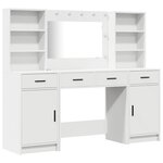 vidaXL Ensemble de table de maquillage avec LED avec porte 3 Pièces Blanc