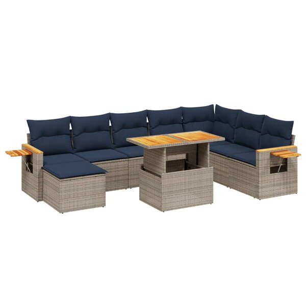 vidaXL Salon de jardin 9 Pièces avec coussins gris résine tressée