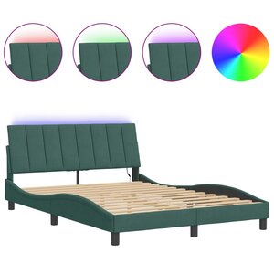 vidaXL Cadre de lit avec LED sans matelas Hanko vert foncé 140x190 cm velours