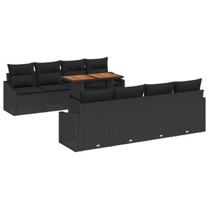 vidaXL Canapé de jardin 7 pièces avec coussins noirs en rotin synthétique