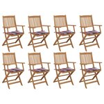 vidaXL Chaises pliables d'extérieur avec coussins 8 Pièces Bois d'acacia