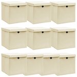 vidaXL Boîtes de rangement à couvercles 10 Pièces Crème 32x32x32 cm Tissu