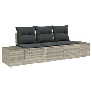 vidaXL Ensemble de Canapé de Jardin de 3 Pièces avec Coussins Gris Clair Rotin Poly