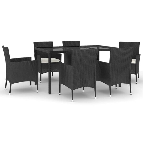 vidaXL Ensemble à manger de jardin coussins 7Pièces Noir Résine tressée