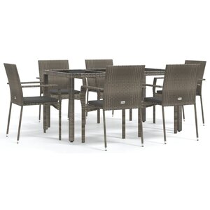 vidaXL Ensemble à manger jardin et coussins 7 Pièces gris rotin