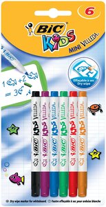 Blister de 6 Feutres effaçable A SEC Kids MINI VELLEDA Pointe Ogive Moy. Assorti fantaisie BIC