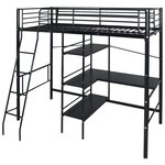 Vidaxl lit haut avec bureau noir métal 90x200 cm