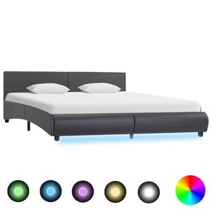 vidaXL Cadre de lit avec LED gris similicuir 160 x 200 cm