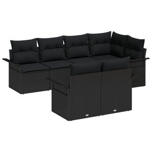 vidaXL Ensemble de jardin 7 pièces avec coussins - Rattan synthétique noir